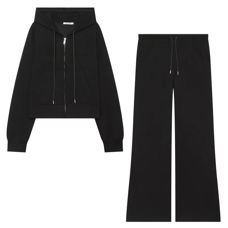 Damen Cropped Sweatjacke mit Metallreißverschluss, Kängurutasche und oversized Kapuze Nord Taschen