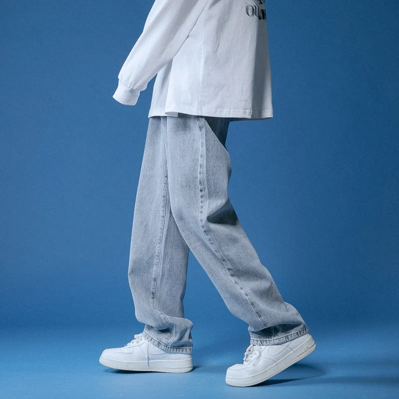Herren lockere Denim-Jeans im Vintage-Stil mit hoher Taille