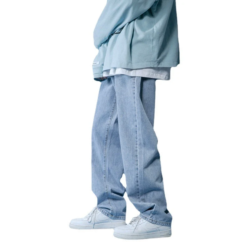 Herren lockere Denim-Jeans im Vintage-Stil mit hoher Taille