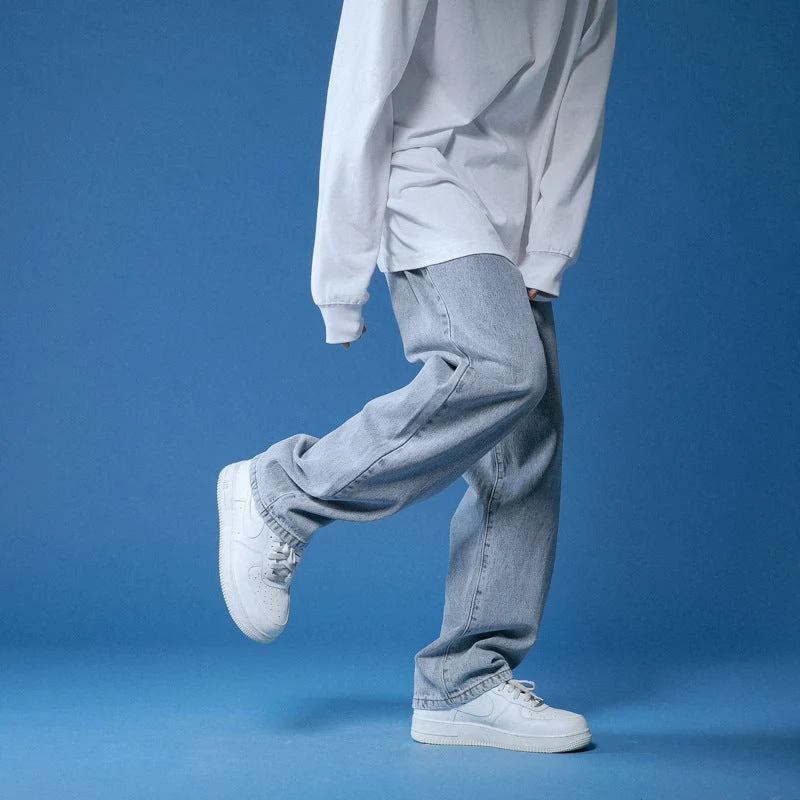 Herren lockere Denim-Jeans im Vintage-Stil mit hoher Taille
