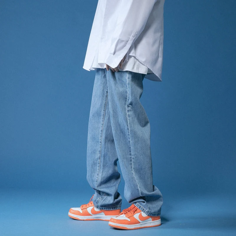 Herren lockere Denim-Jeans im Vintage-Stil mit hoher Taille
