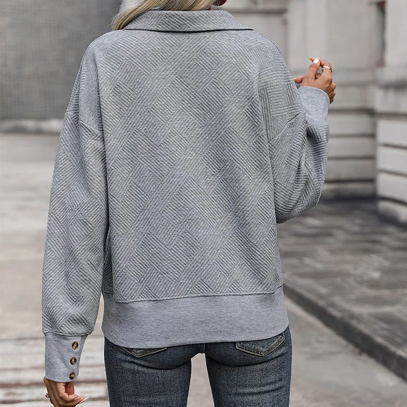Damen Feinstruktur-Pullover mit Polokragen, Diamantwabenstruktur und Manschettenknöpfen Nord Taschen