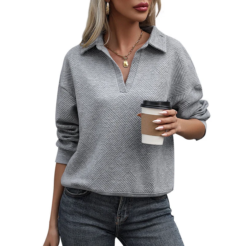 Damen Feinstruktur-Pullover mit Polokragen, Diamantwabenstruktur und Manschettenknöpfen Nord Taschen