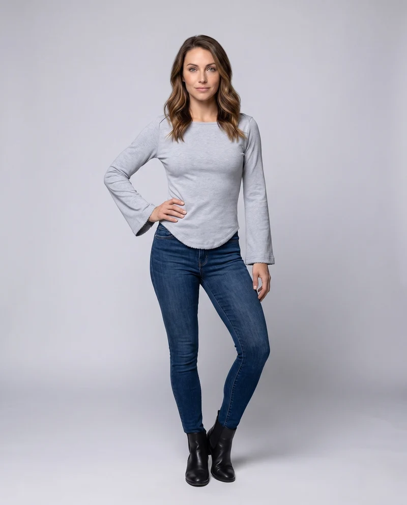 Frauen Langarm-Bodysuit mit Bootsausschnitt und zarter Borte Nord Taschen
