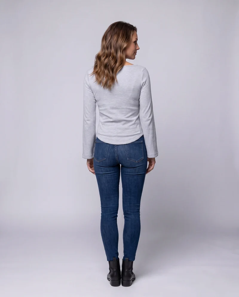 Frauen Langarm-Bodysuit mit Bootsausschnitt und zarter Borte Nord Taschen