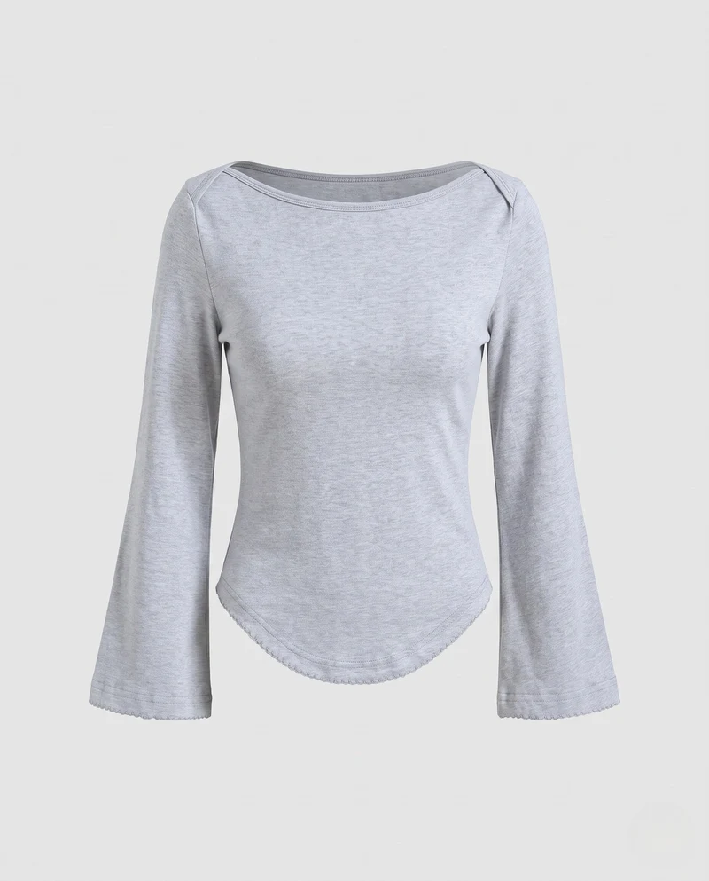 Frauen Langarm-Bodysuit mit Bootsausschnitt und zarter Borte Nord Taschen