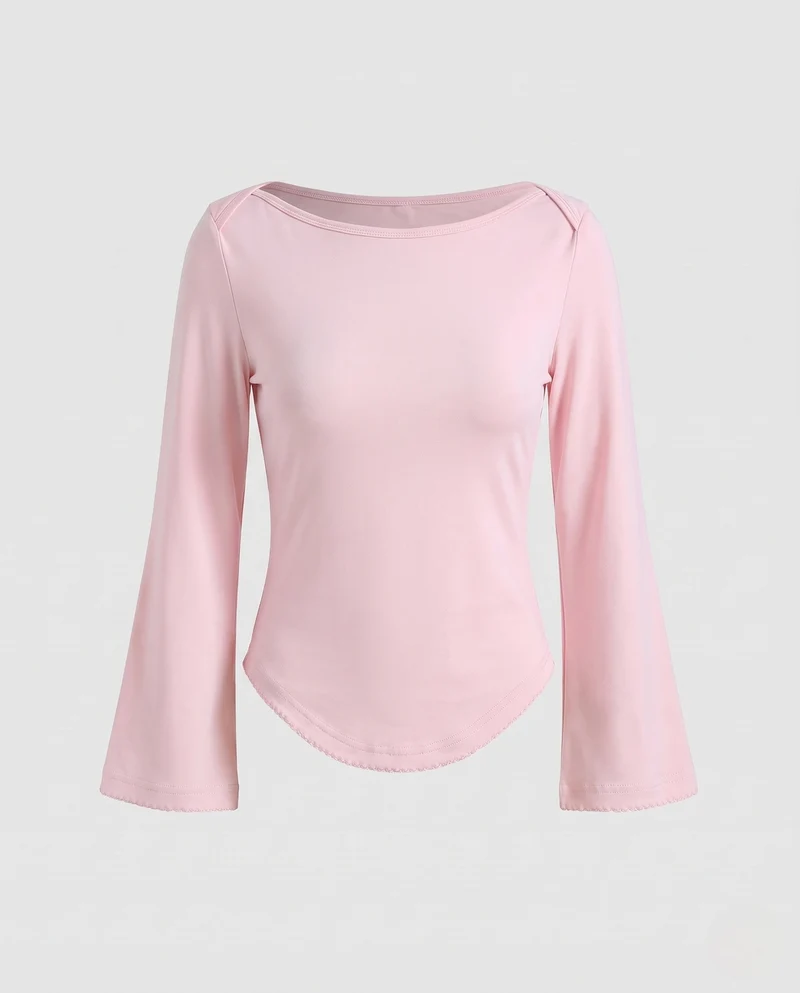 Frauen Langarm-Bodysuit mit Bootsausschnitt und zarter Borte Nord Taschen