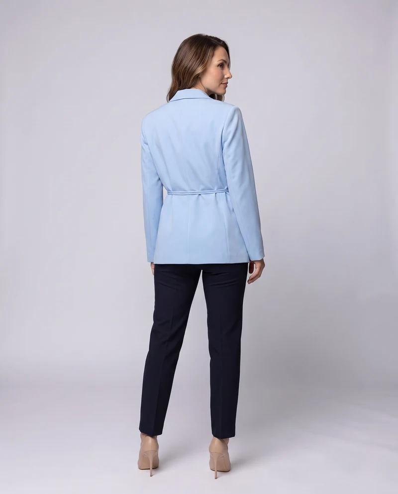 Damen Kurz Taillierter Blazer mit Drapiertem Rosen-Gürtel und Reverskragen Nord Taschen