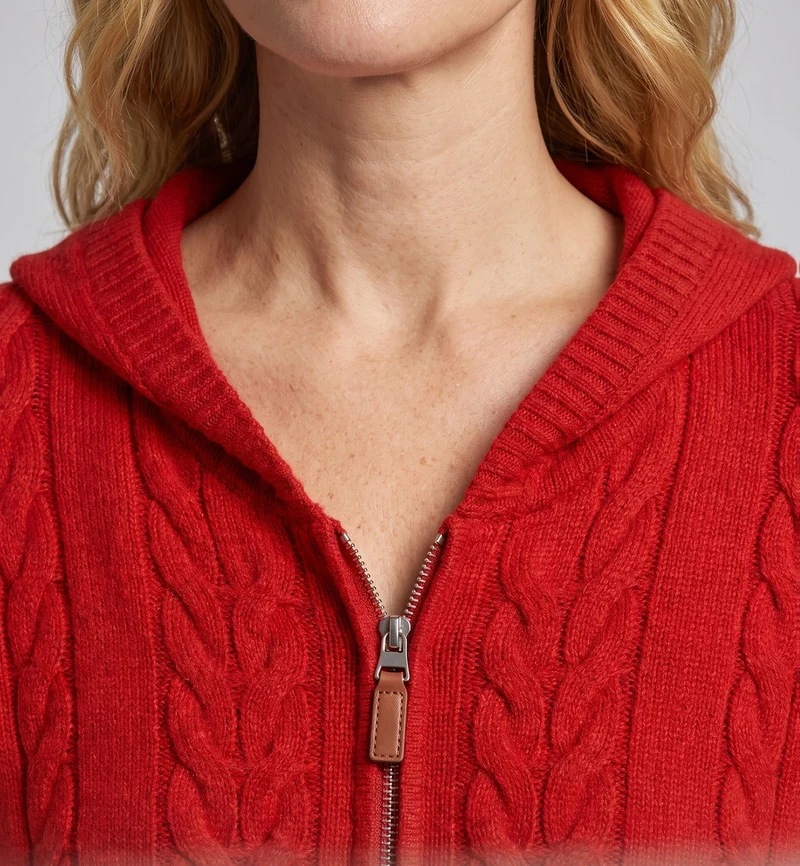 Damen feine Strick-Hoodie-Jacke mit Kabelmuster und durchgehendem Reißverschluss Nord Taschen