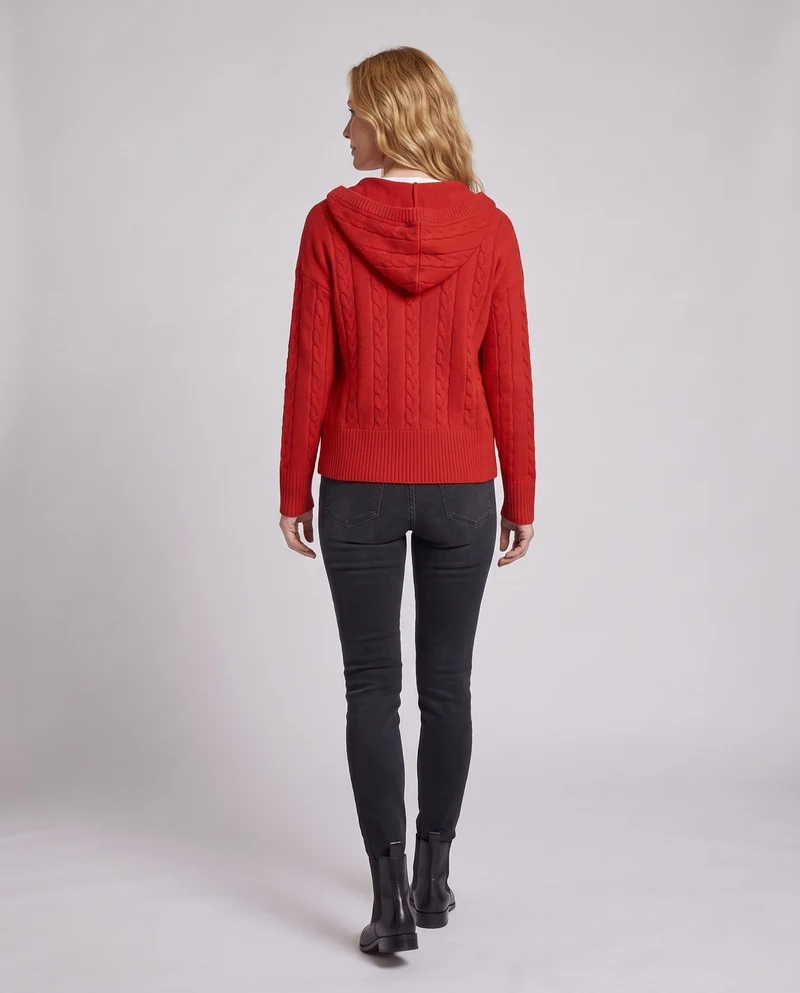Damen feine Strick-Hoodie-Jacke mit Kabelmuster und durchgehendem Reißverschluss Nord Taschen