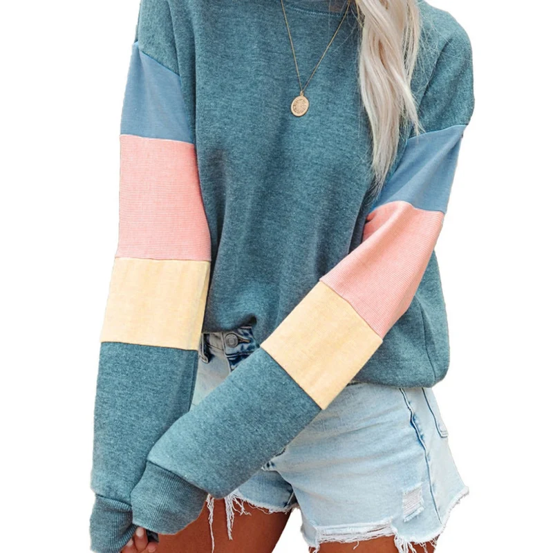 Damen Freizeitpullover mit buntem Ärmeldesign - Arvani