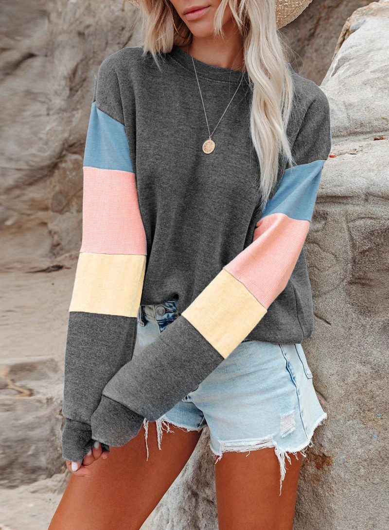 Damen Freizeitpullover mit buntem Ärmeldesign - Arvani