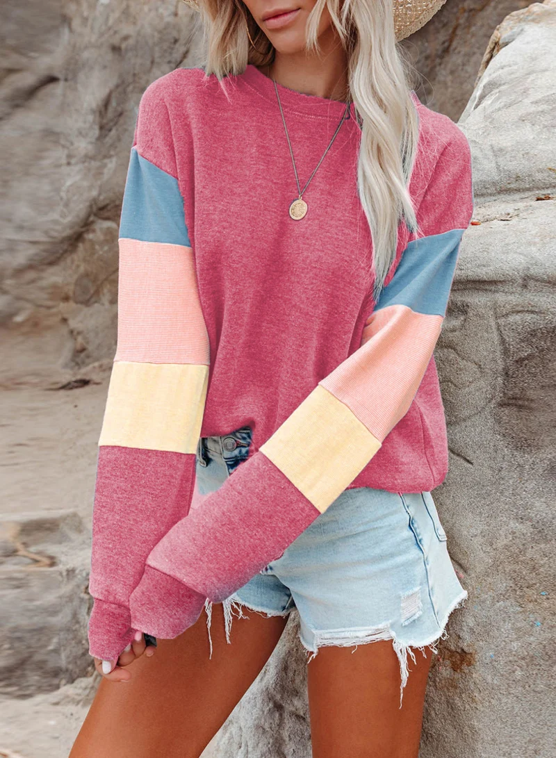 Damen Freizeitpullover mit buntem Ärmeldesign - Arvani