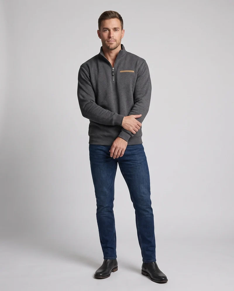 Herren Modernes Halbzip-Sweatshirt mit Stehkragen, Brusttasche und strukturierten Oberfläche Nord Taschen