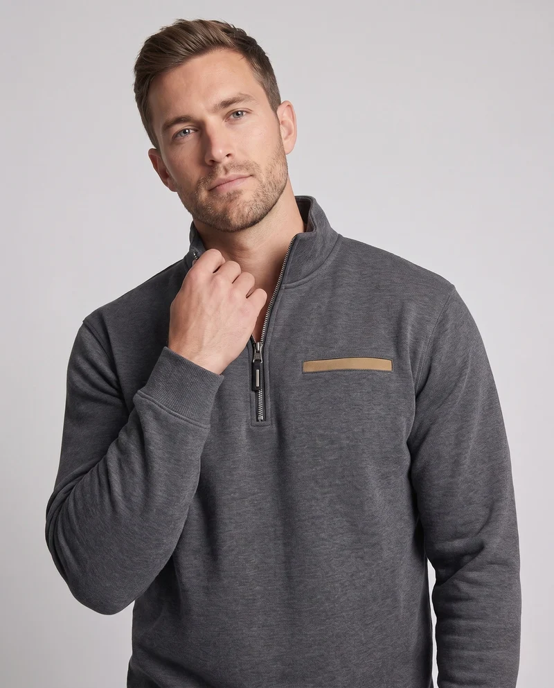 Herren Modernes Halbzip-Sweatshirt mit Stehkragen, Brusttasche und strukturierten Oberfläche Nord Taschen