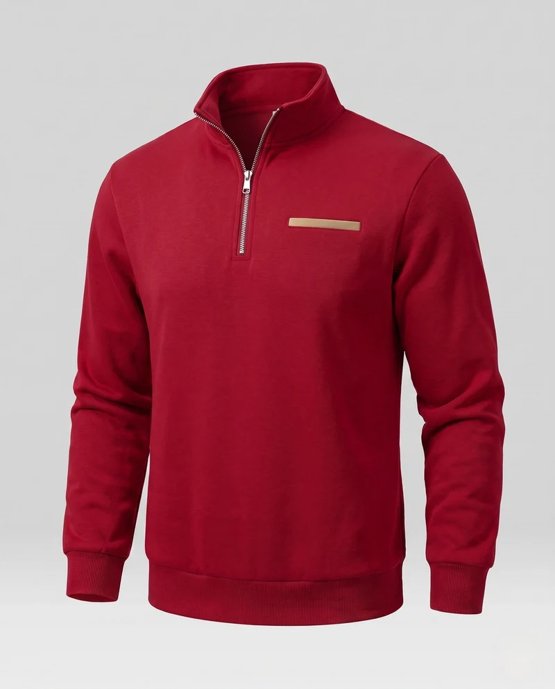 Herren Modernes Halbzip-Sweatshirt mit Stehkragen, Brusttasche und strukturierten Oberfläche Nord Taschen