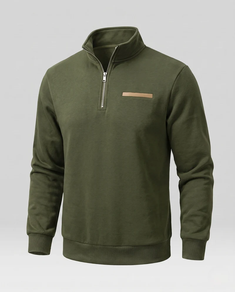 Herren Modernes Halbzip-Sweatshirt mit Stehkragen, Brusttasche und strukturierten Oberfläche Nord Taschen
