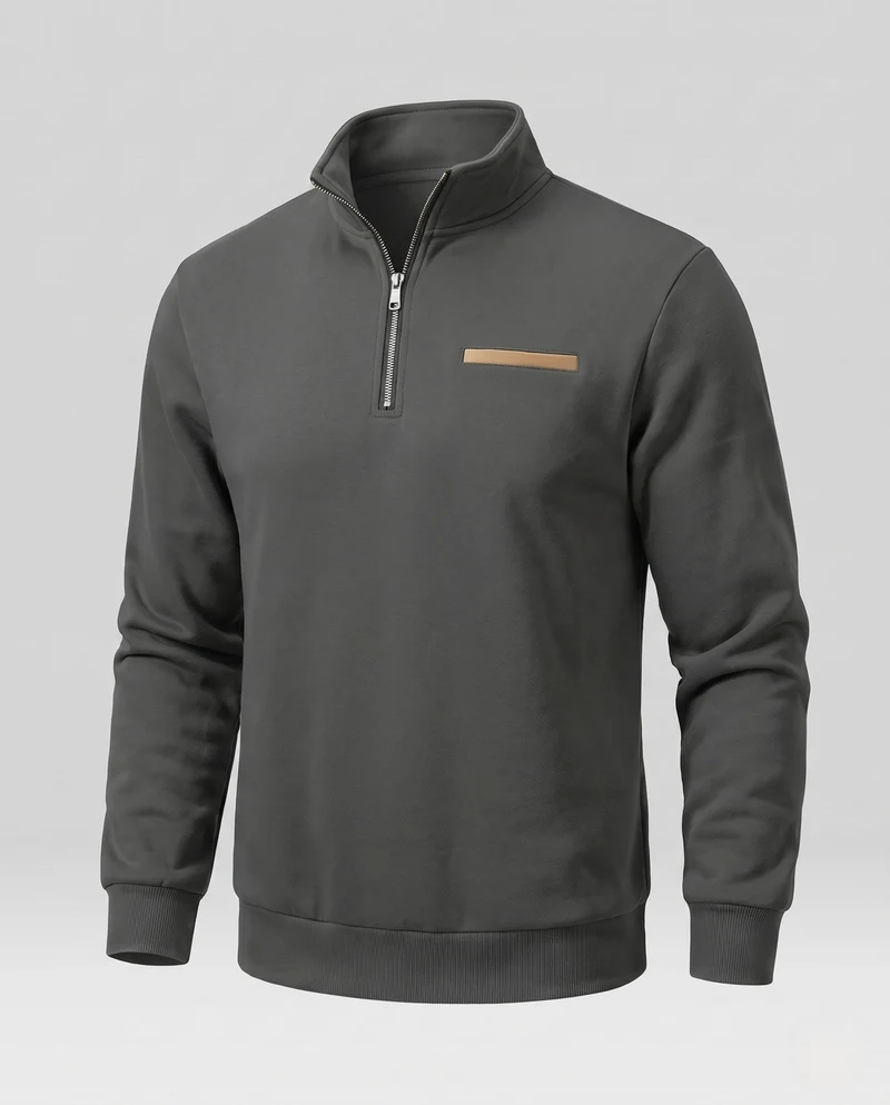 Herren Modernes Halbzip-Sweatshirt mit Stehkragen, Brusttasche und strukturierten Oberfläche Nord Taschen