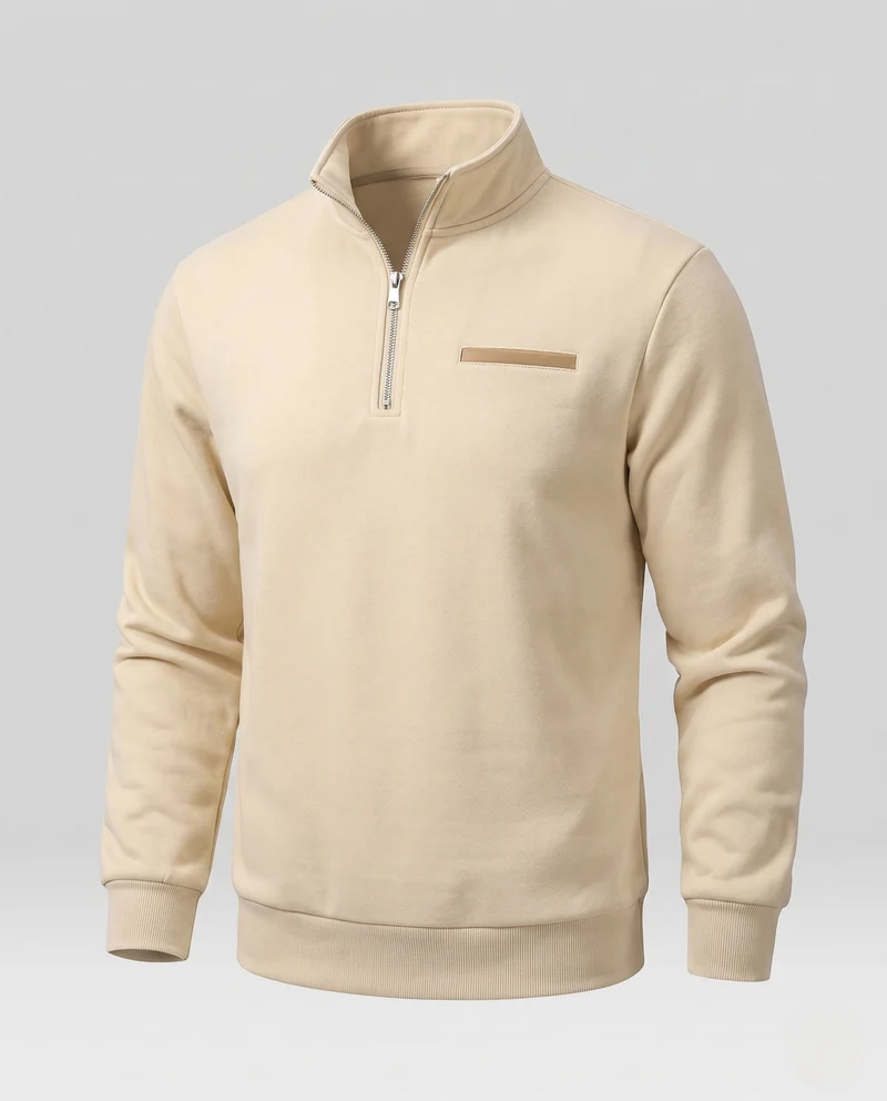 Herren Modernes Halbzip-Sweatshirt mit Stehkragen, Brusttasche und strukturierten Oberfläche Nord Taschen