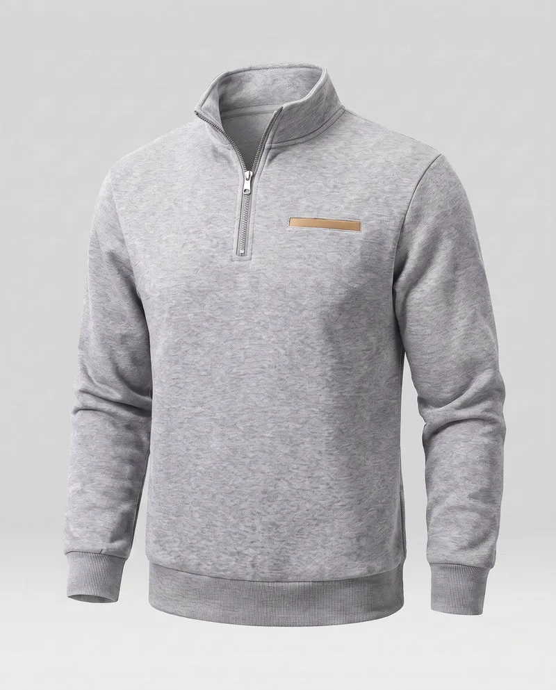 Herren Modernes Halbzip-Sweatshirt mit Stehkragen, Brusttasche und strukturierten Oberfläche Nord Taschen