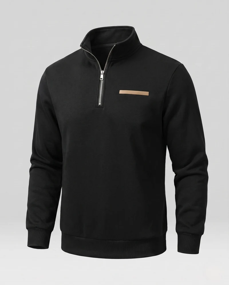 Herren Modernes Halbzip-Sweatshirt mit Stehkragen, Brusttasche und strukturierten Oberfläche Nord Taschen