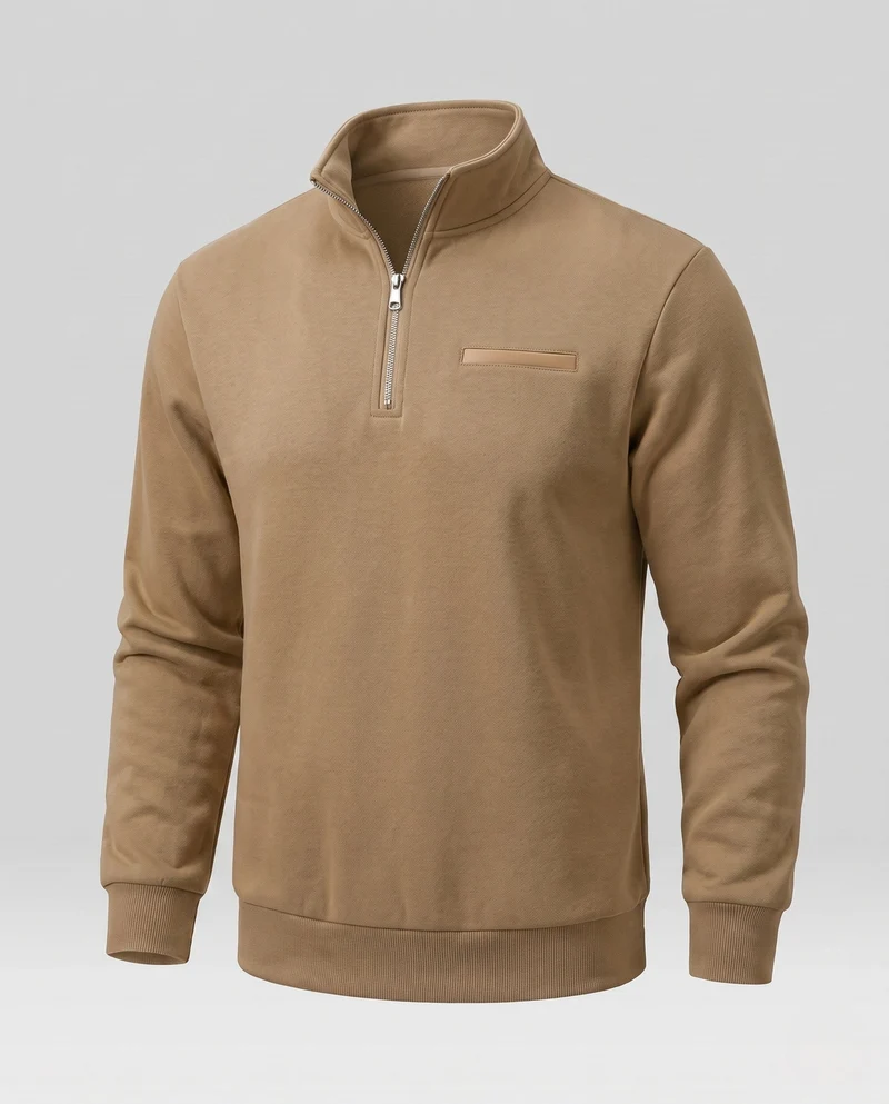 Herren Modernes Halbzip-Sweatshirt mit Stehkragen, Brusttasche und strukturierten Oberfläche Nord Taschen