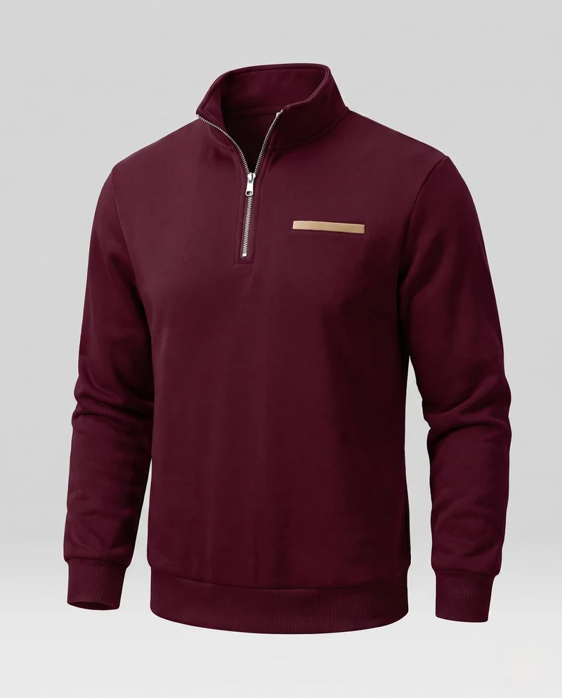 Herren Modernes Halbzip-Sweatshirt mit Stehkragen, Brusttasche und strukturierten Oberfläche Nord Taschen