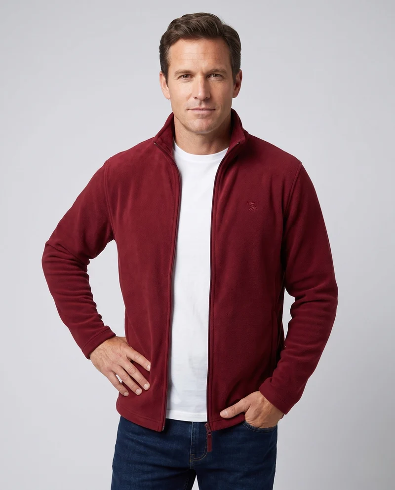Herren Warm Fleece Trainingsjacke mit Stehkragen, Voller Reißverschluss und Logo-Stickerei
