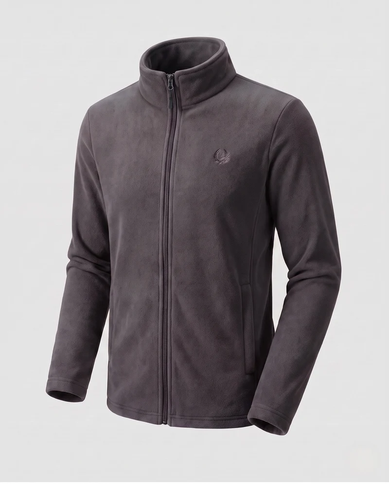 Herren Warm Fleece Trainingsjacke mit Stehkragen, Voller Reißverschluss und Logo-Stickerei