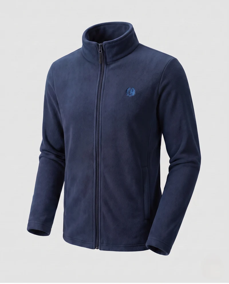 Herren Warm Fleece Trainingsjacke mit Stehkragen, Voller Reißverschluss und Logo-Stickerei