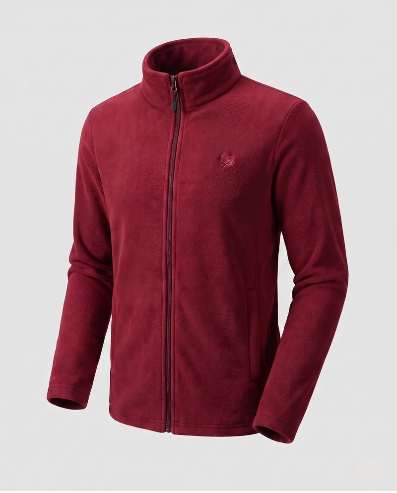 Herren Warm Fleece Trainingsjacke mit Stehkragen, Voller Reißverschluss und Logo-Stickerei