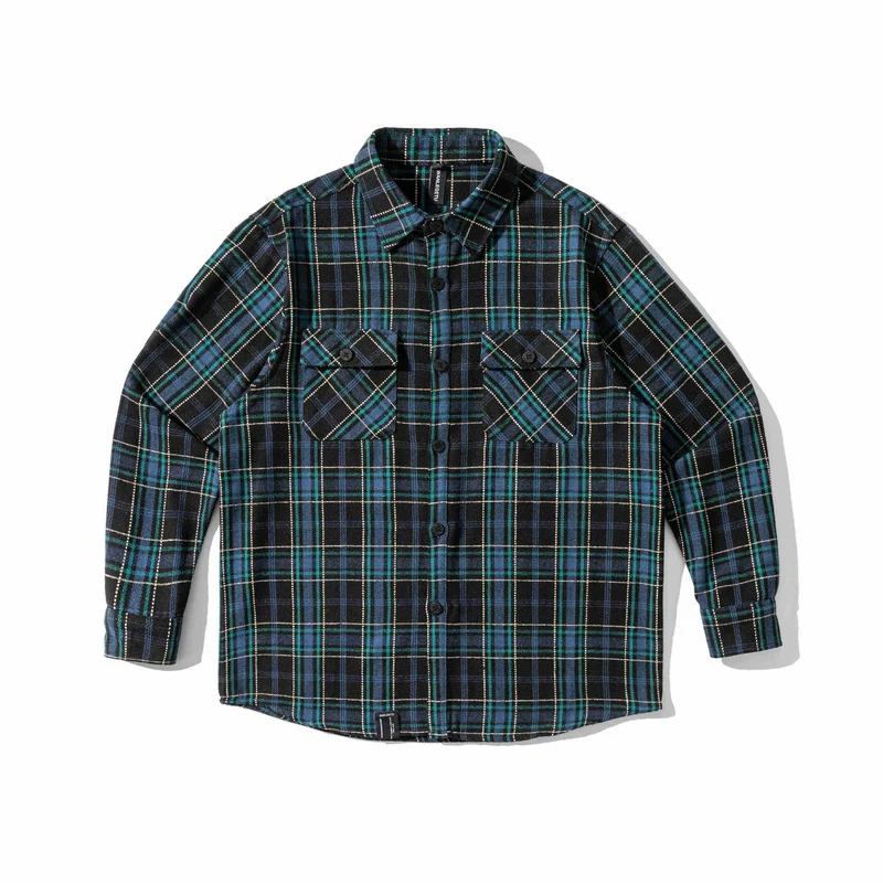 Herren Karriertes Flanell‑Overshirt mit gerundetem Saum und aufgesetzten Brusttaschen Nord Taschen