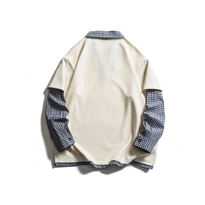 Herren Lagenlook-Pullover mit integriertem Karo-Hemdkragen und eingesetzten Hemdärmeln Nord Taschen