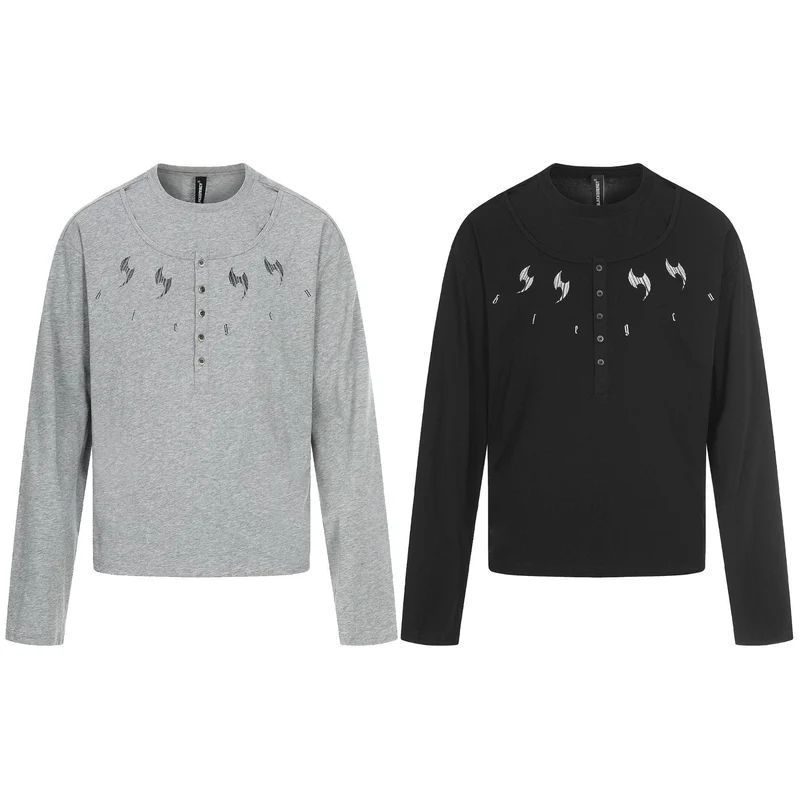 Herren Langarm-Henleyshirt mit doppeltem Rundhalsausschnitt und Knopfleiste Nord Taschen