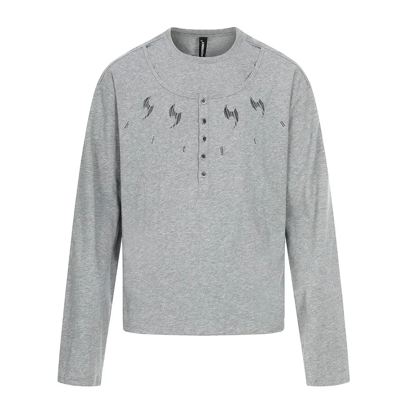 Herren Langarm-Henleyshirt mit doppeltem Rundhalsausschnitt und Knopfleiste Nord Taschen