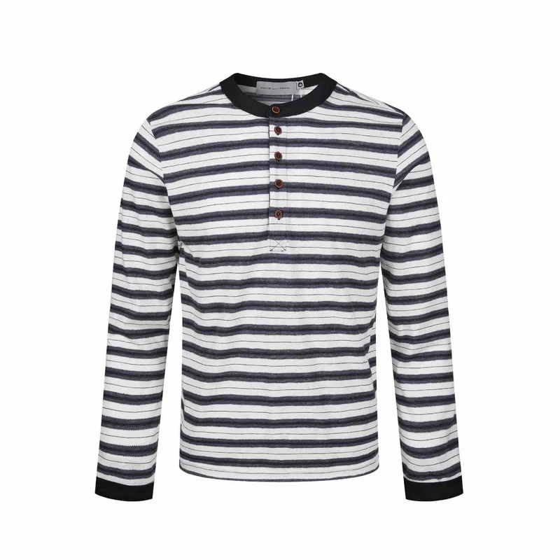 Herren Langarm-Henleyshirt mit gestreifter Struktur und Kontrastkragen Nord Taschen