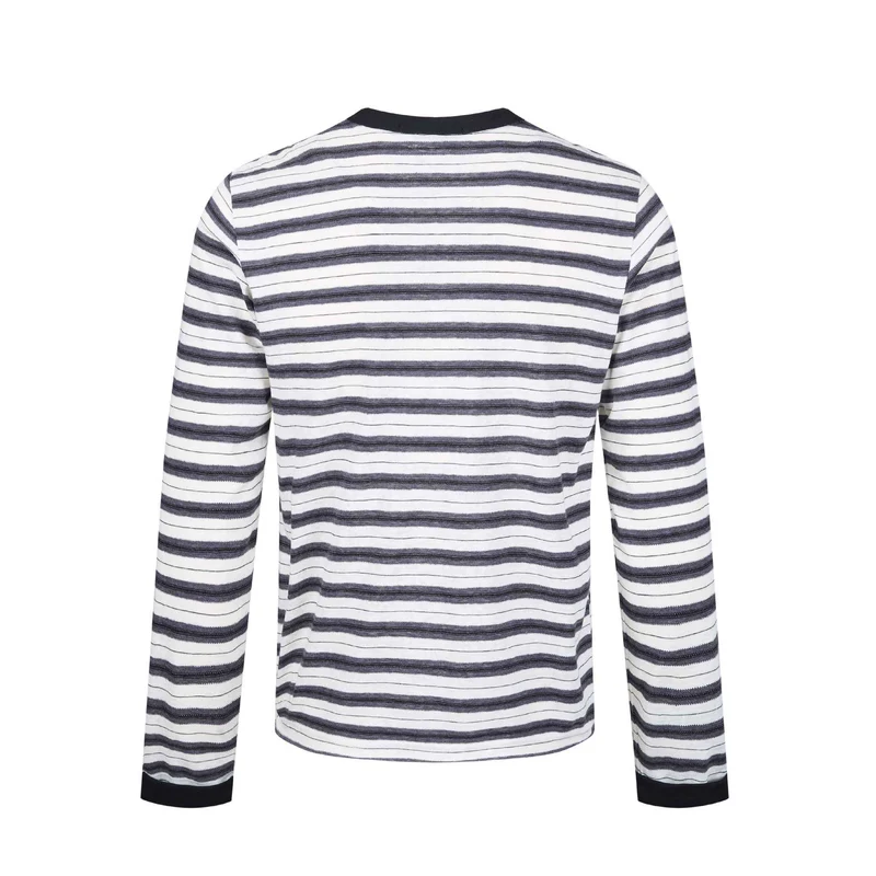 Herren Langarm-Henleyshirt mit gestreifter Struktur und Kontrastkragen Nord Taschen
