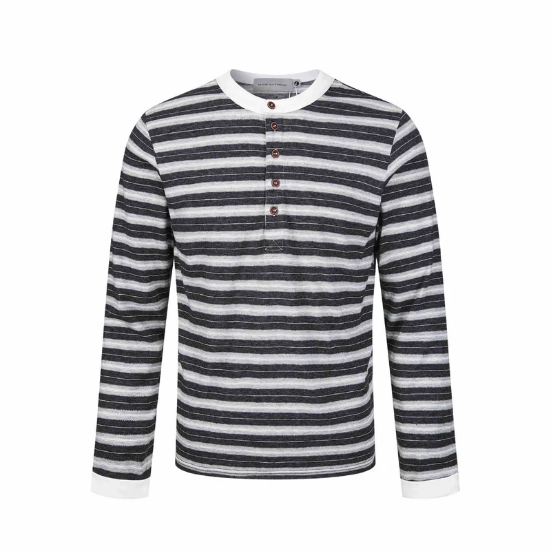 Herren Langarm-Henleyshirt mit gestreifter Struktur und Kontrastkragen Nord Taschen