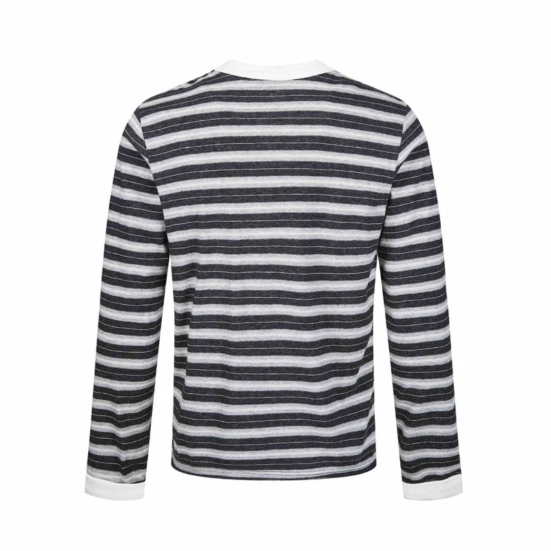 Herren Langarm-Henleyshirt mit gestreifter Struktur und Kontrastkragen Nord Taschen