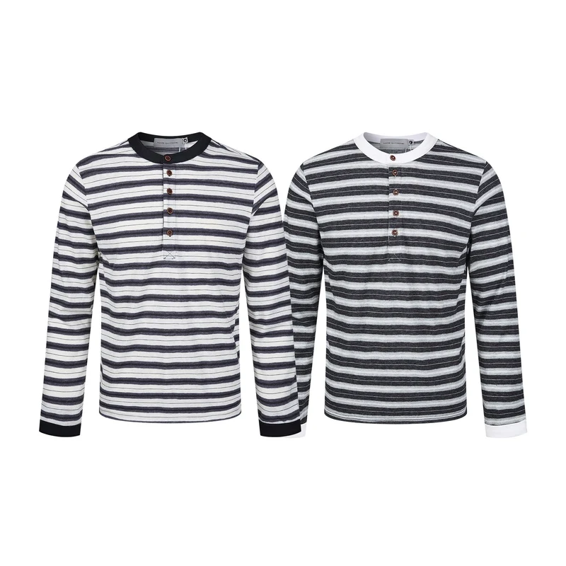 Herren Langarm-Henleyshirt mit gestreifter Struktur und Kontrastkragen Nord Taschen