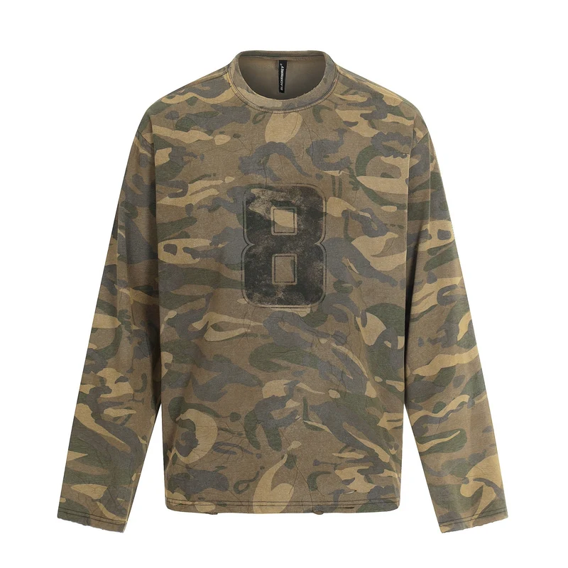 Herren Camouflage-Langarmshirt im Used-Look mit Rundhalsausschnitt und Vintage-Print Nord Taschen