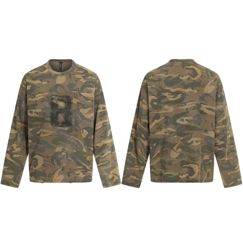 Herren Camouflage-Langarmshirt im Used-Look mit Rundhalsausschnitt und Vintage-Print Nord Taschen