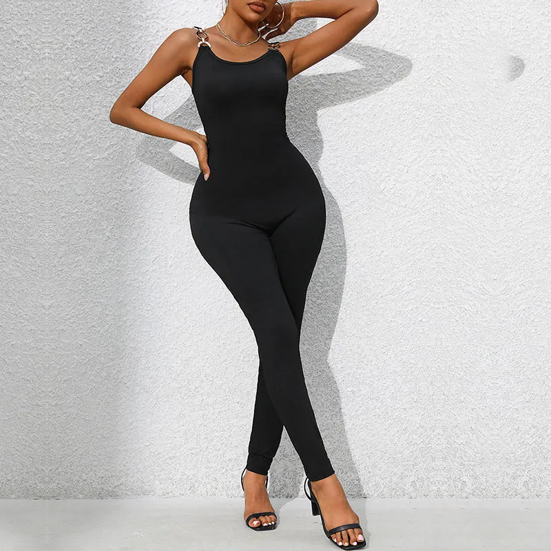 Damen Figurbetonter Jumpsuit mit Ketten‑Trägern und schmaler Beinpartie Nord Taschen