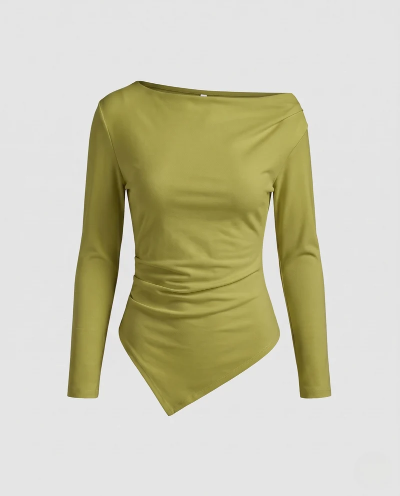 Figurbetontes Damenbody mit weitem Bootsausschnitt und asymmetrischem spitzem Saum Nord Taschen