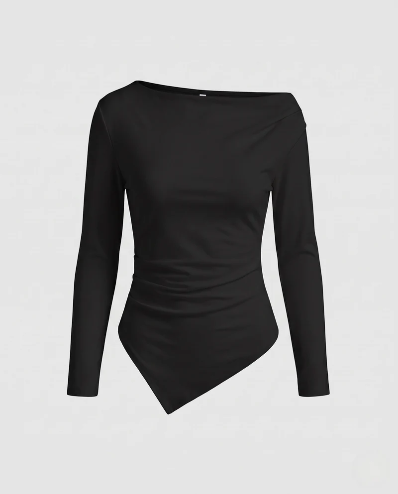 Figurbetontes Damenbody mit weitem Bootsausschnitt und asymmetrischem spitzem Saum Nord Taschen