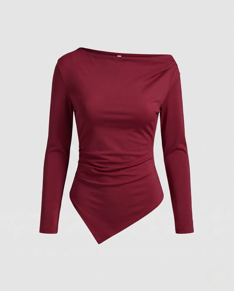 Figurbetontes Damenbody mit weitem Bootsausschnitt und asymmetrischem spitzem Saum Nord Taschen
