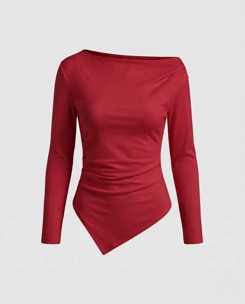 Figurbetontes Damenbody mit weitem Bootsausschnitt und asymmetrischem spitzem Saum Nord Taschen
