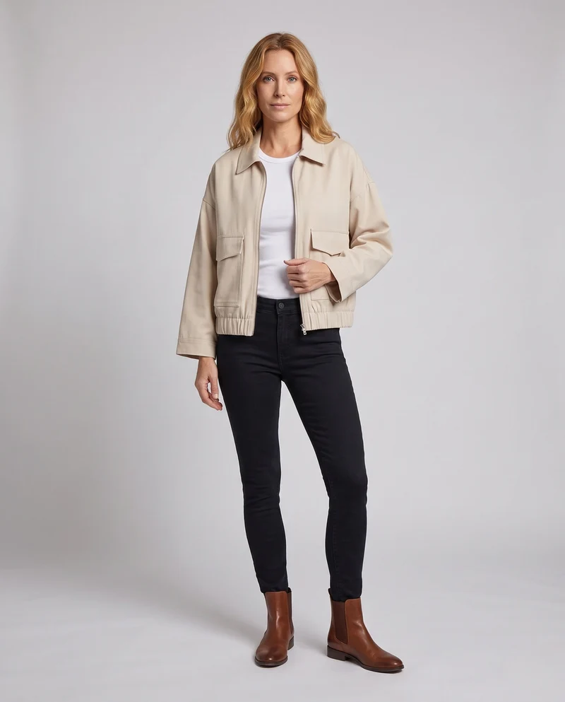 Damen Crop Utility Jacke mit Klapptaschen und elastischem Bund Nord Taschen