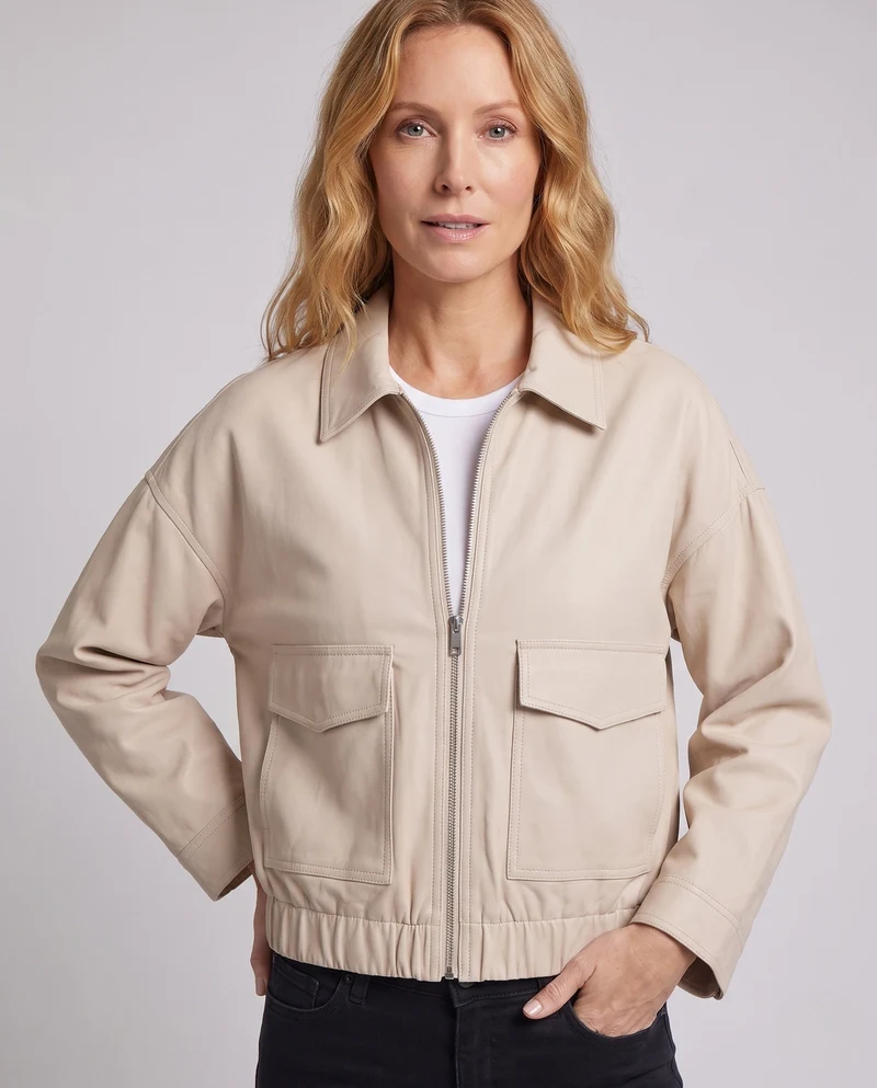 Damen Crop Utility Jacke mit Klapptaschen und elastischem Bund Nord Taschen