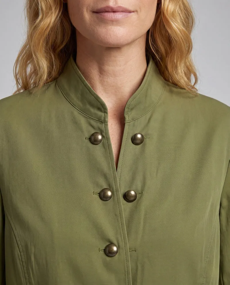 Damen Cropped Militärjacke mit Stehkragen, dekorativer doppelter Knopfleiste und Klapptaschen Nord Taschen